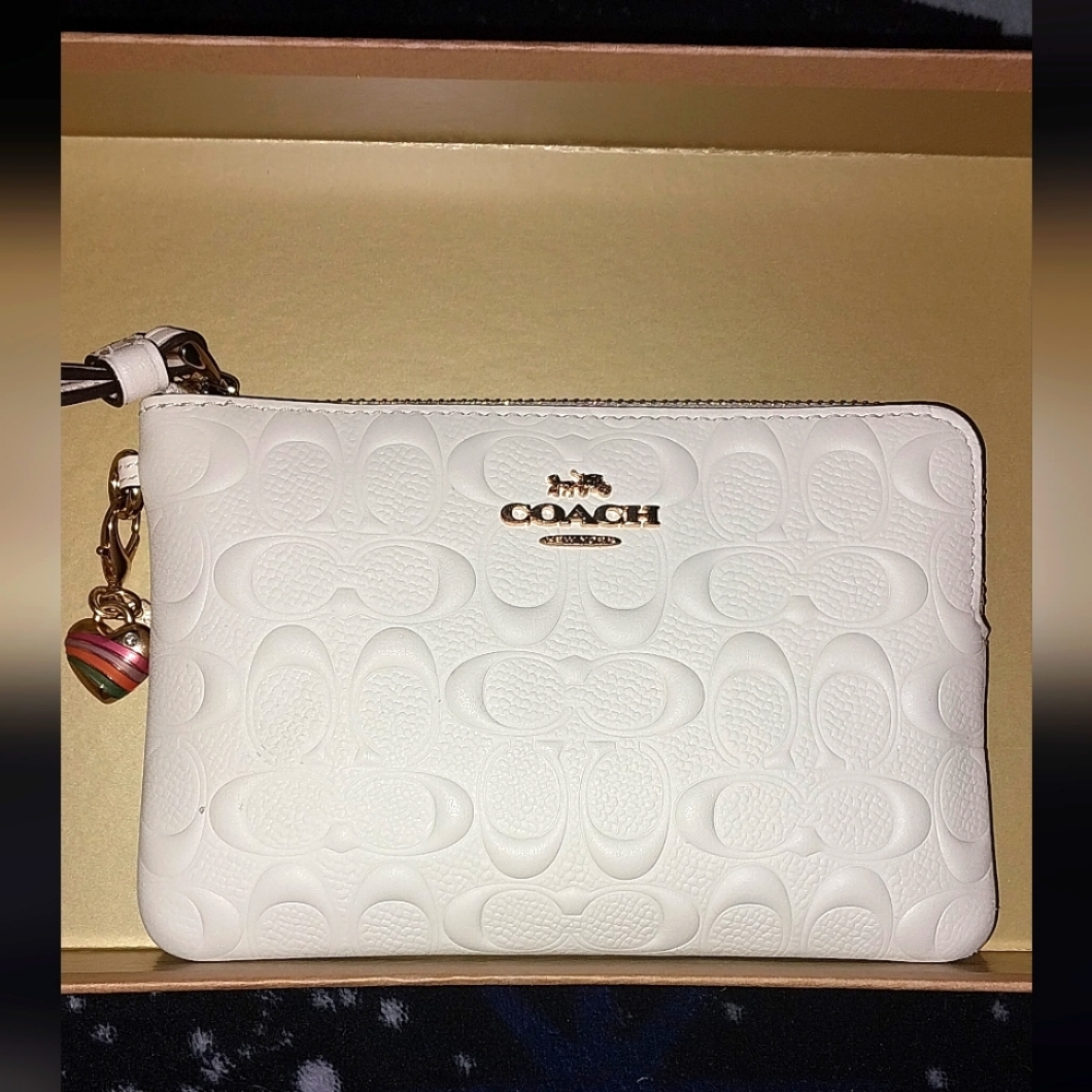 New With Box Coach White Wristlet Wallet